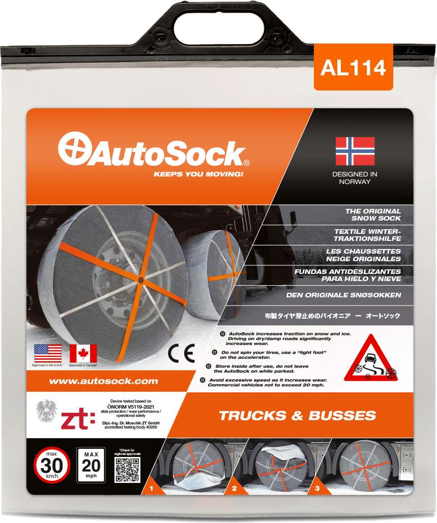 AutoSock AL 114 トラック用オートソックの製品パッケージ(正面図)