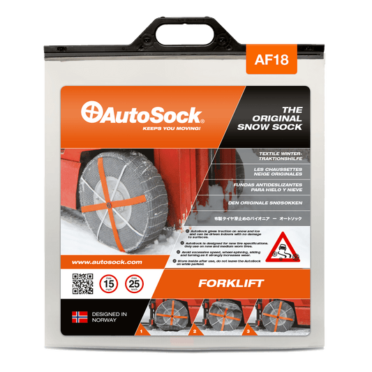 フォークリフト用オートソックの製品パッケージ(正面図) AutoSock AF 18